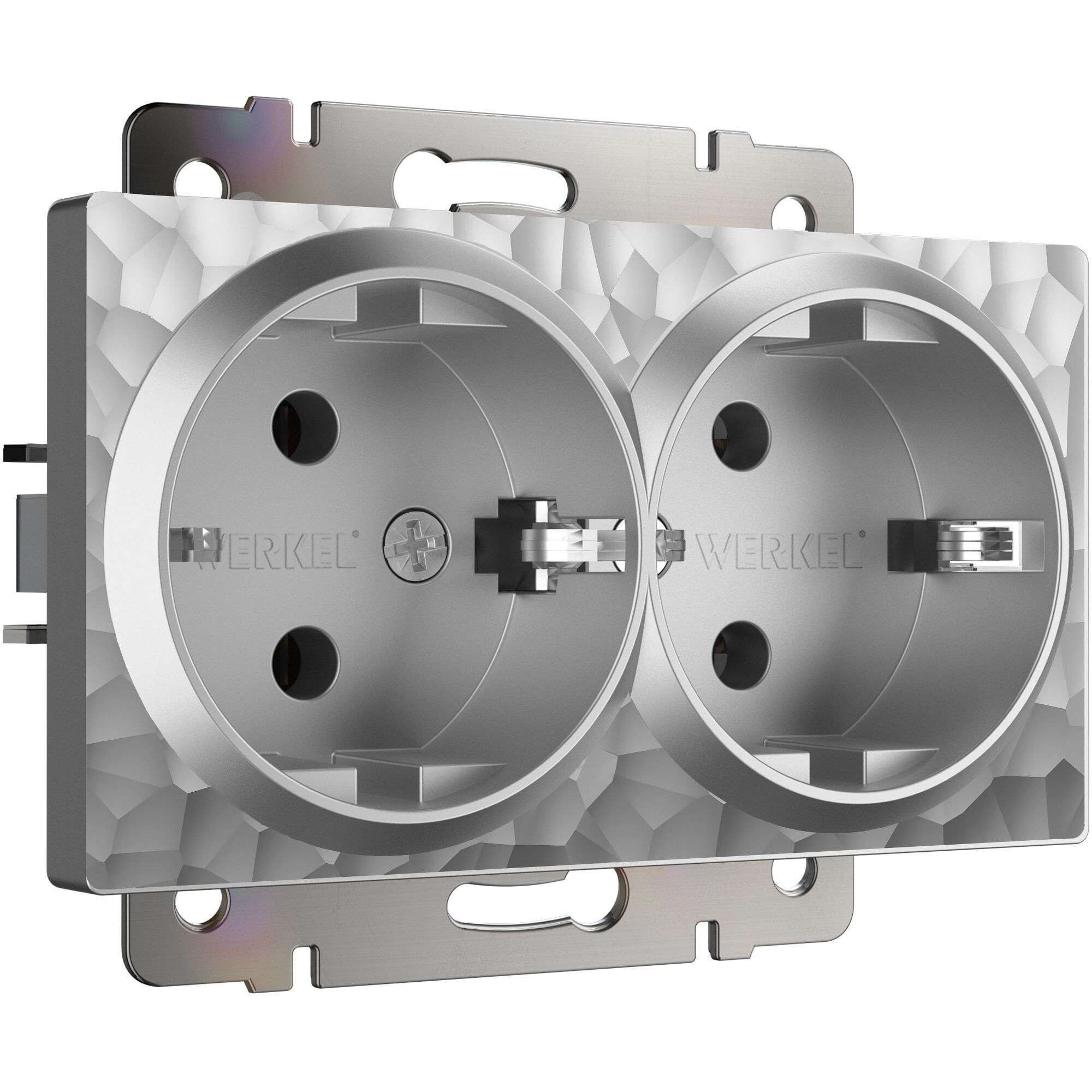 Изображение товара Встраиваемая розетка Werkel серебряная с заземлением, скрытая монтаж