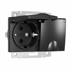 Розетка Werkel встраиваемая черная матовая со шторками с крышкой (a057286) - фото 1