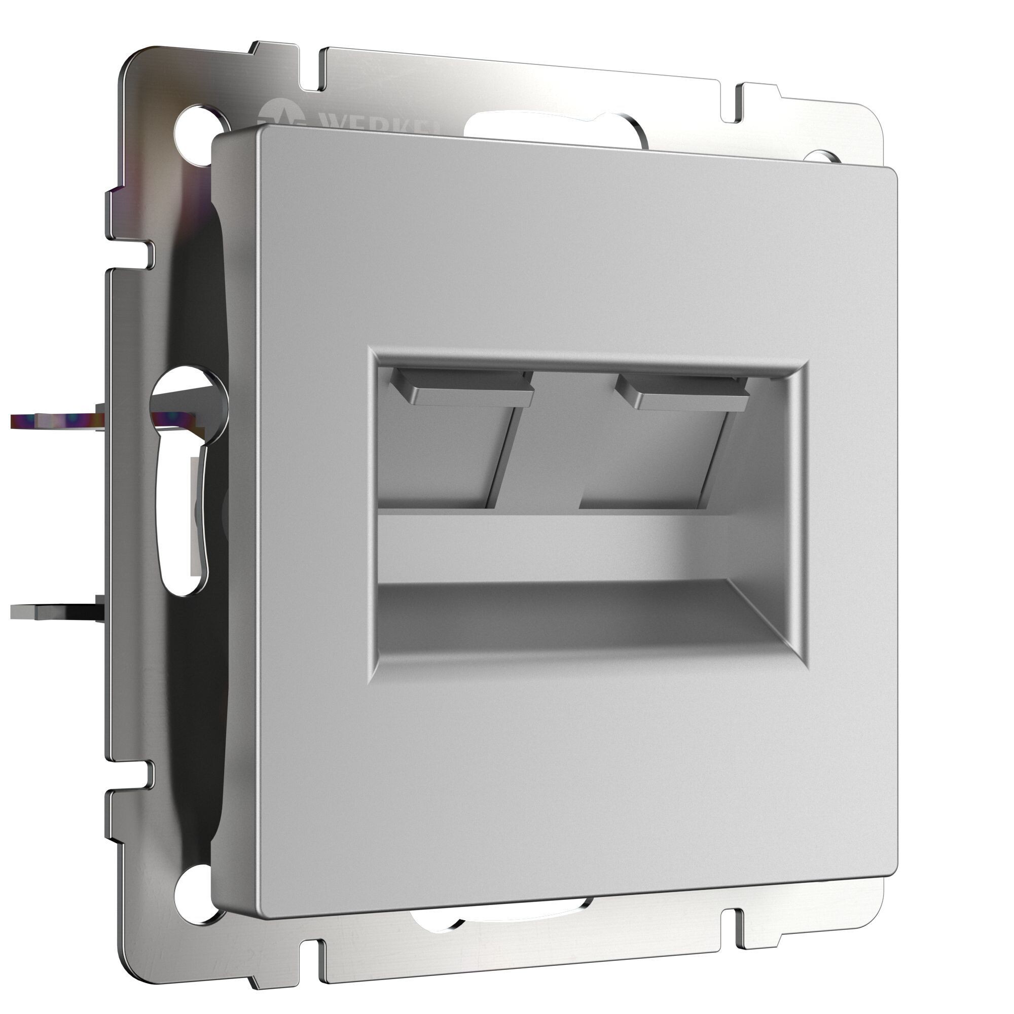 Изображение товара Встраиваемая компьютерная розетка Werkel серебро 2хRJ45 с защитой шторками