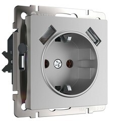 Розетка Werkel встраиваемая серебряная с 2хUSB-А (a051497) - фото 1