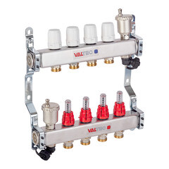 Коллекторная группа с расходомерами нержавеющая сталь Valtec 1 ВР(г) х 4 выхода 3/4 НР(ш) ЕК х 1 ВР(г) - фото 4