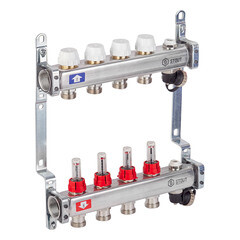 Коллекторная группа с расходомерами нержавеющая сталь Stout 1 ВР(г) х 4 выхода 3/4 НР(ш) ЕК х 1 ВР(г) - фото 2