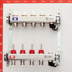 Коллекторная группа с расходомерами нержавеющая сталь Stout 1 ВР(г) х 4 выхода 3/4 НР(ш) ЕК х 1 ВР(г) - фото 3