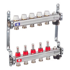 Коллекторная группа с расходомерами нержавеющая сталь Stout 1 ВР(г) х 5 выходов 3/4 НР(ш) ЕК х 1 ВР(г) - фото 2