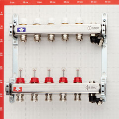Коллекторная группа с расходомерами нержавеющая сталь Stout 1 ВР(г) х 5 выходов 3/4 НР(ш) ЕК х 1 ВР(г) - фото 3