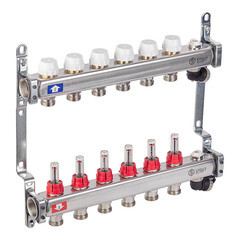 Коллекторная группа с расходомерами нержавеющая сталь Stout 1 ВР(г) х 6 выходов 3/4 НР(ш) ЕК х 1 ВР(г) - фото 4