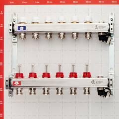 Коллекторная группа с расходомерами нержавеющая сталь Stout 1 ВР(г) х 6 выходов 3/4 НР(ш) ЕК х 1 ВР(г) - фото 2