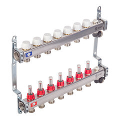 Коллекторная группа с расходомерами нержавеющая сталь Stout 1 ВР(г) х 7 выходов 3/4 НР(ш) ЕК х 1 ВР(г) - фото 4