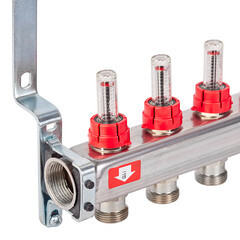 Коллекторная группа с расходомерами нержавеющая сталь Stout 1 ВР(г) х 7 выходов 3/4 НР(ш) ЕК х 1 ВР(г) - фото 3