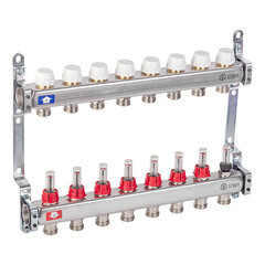Коллекторная группа с расходомерами нержавеющая сталь Stout 1 ВР(г) х 8 выходов 3/4 НР(ш) ЕК х 1 ВР(г) - фото 4
