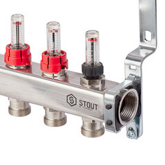 Коллекторная группа с расходомерами нержавеющая сталь Stout 1 ВР(г) х 8 выходов 3/4 НР(ш) ЕК х 1 ВР(г) - фото 2