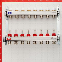 Коллекторная группа с расходомерами нержавеющая сталь Stout 1 ВР(г) х 8 выходов 3/4 НР(ш) ЕК х 1 ВР(г) - фото 3