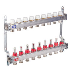 Коллекторная группа с расходомерами нержавеющая сталь Stout 1 ВР(г) х 9 выходов 3/4 НР(ш) ЕК х 1 ВР(г) - фото 4