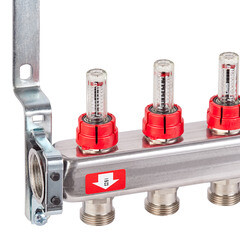 Коллекторная группа с расходомерами нержавеющая сталь Stout 1 ВР(г) х 9 выходов 3/4 НР(ш) ЕК х 1 ВР(г) - фото 3