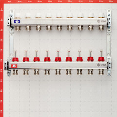 Коллекторная группа с расходомерами нержавеющая сталь Stout 1 ВР(г) х 9 выходов 3/4 НР(ш) ЕК х 1 ВР(г) - фото 2