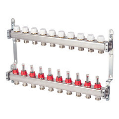 Изображение товара Коллекторная группа с расходомерами нержавеющая сталь Stout 1 ВР(г) х 10 выходов 3/4 НР(ш) ЕК х 1 ВР(г)