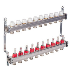 Коллекторная группа с расходомерами нержавеющая сталь Stout 1 ВР(г) х 10 выходов 3/4 НР(ш) ЕК х 1 ВР(г) - фото 4