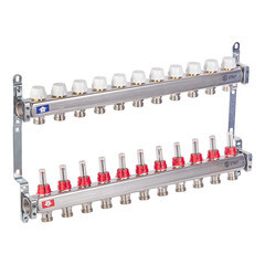 Коллекторная группа с расходомерами нержавеющая сталь Stout 1 ВР(г) х 11 выходов 3/4 НР(ш) ЕК х 1 ВР(г) - фото 4