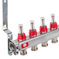 Коллекторная группа с расходомерами нержавеющая сталь Stout 1 ВР(г) х 11 выходов 3/4 НР(ш) ЕК х 1 ВР(г) - фото 3