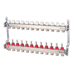 Коллекторная группа с расходомерами нержавеющая сталь Stout 1 ВР(г) х 12 выходов 3/4 НР(ш) ЕК х 1 ВР(г) - фото 1