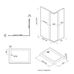 Душевой уголок Triton Вента черный 120х80х185 см прямоугольник стекло прозрачное 4 мм (Щ0000054478) - фото 2