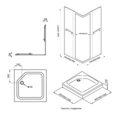 Душевой уголок Triton Вента черный 90х90х185 см квадрат стекло прозрачное 4 мм (Щ0000054466) - фото 2