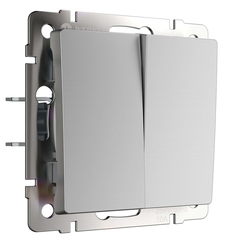 Изображение товара Выключатель Werkel двухклавишный встраиваемый серебряный проходной a051509