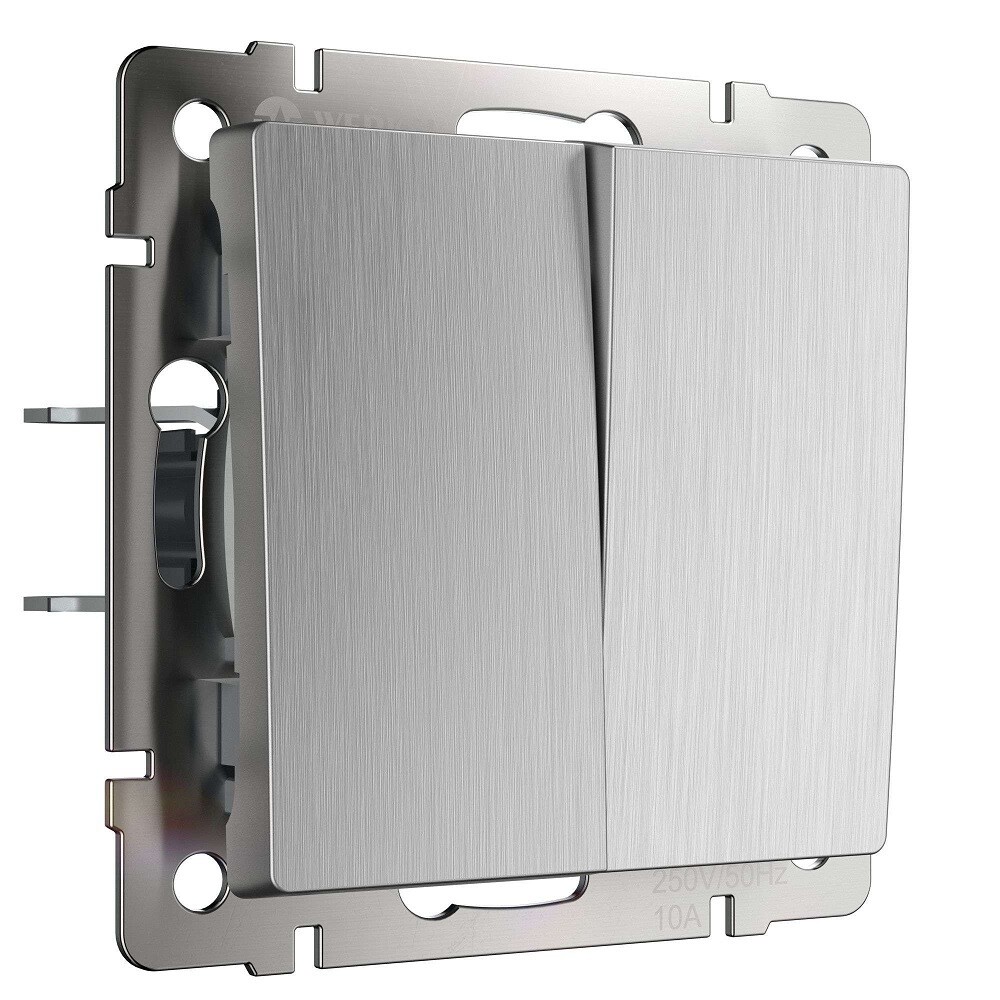 Изображение товара Двухклавишный встраиваемый выключатель Werkel серебряный рифленый arti a051357