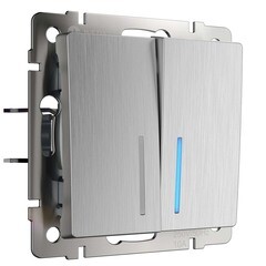 Изображение товара Выключатель Werkel двухклавишный встраиваемый серебряный рифленый с подсветкой (a051356)