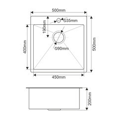 Мойка для кухни Melana ProfLine 50х50х20 см врезная с сифоном сталь (R5050H) - фото 14