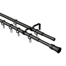 Карниз настенный металлический двухрядный раздвижной 160-300 см d16/19 мм черный (151.211)