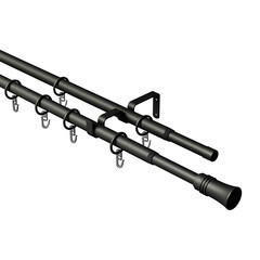 Карниз настенный металлический двухрядный раздвижной 160-300 см d16/19 мм черный (151.211) - фото 1