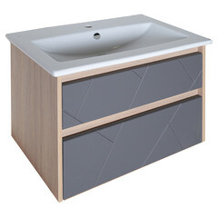 Тумба под раковину АСБ-Мебель Диана 60 см подвесная серая/дуб янтарный (12028) - фото 1