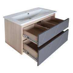 Тумба под раковину АСБ-Мебель Диана 60 см подвесная серая/дуб янтарный (12028) - фото 6