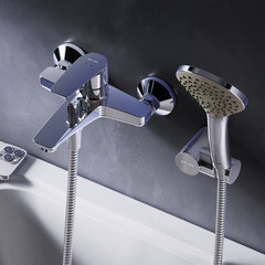 Смеситель для ванны AM.PM Gem хром однорычажный с коротким изливом с лейкой (F90A15000) - фото 8