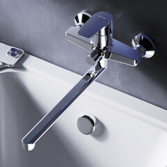 Смеситель для ванны AM.PM Gem хром однорычажный с длинным изливом без лейки (F90A90000) - фото 4