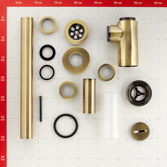 Сифон для раковины Wirquin Linies 1 1/4х32 мм с выпуском d65 мм с отводом бронза (219342/30987100) - фото 4