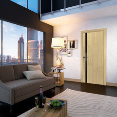 Дверь межкомнатная Ставерн 800х2000 мм ПВХ дуб мадейра янтарь со стеклом с замком - фото 2