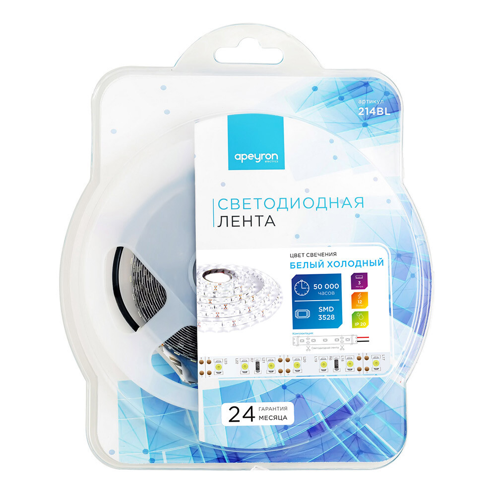 Изображение товара Светодиодная лента SMD 3528 6500K 12 В, 3 м, IP20, Apeyron