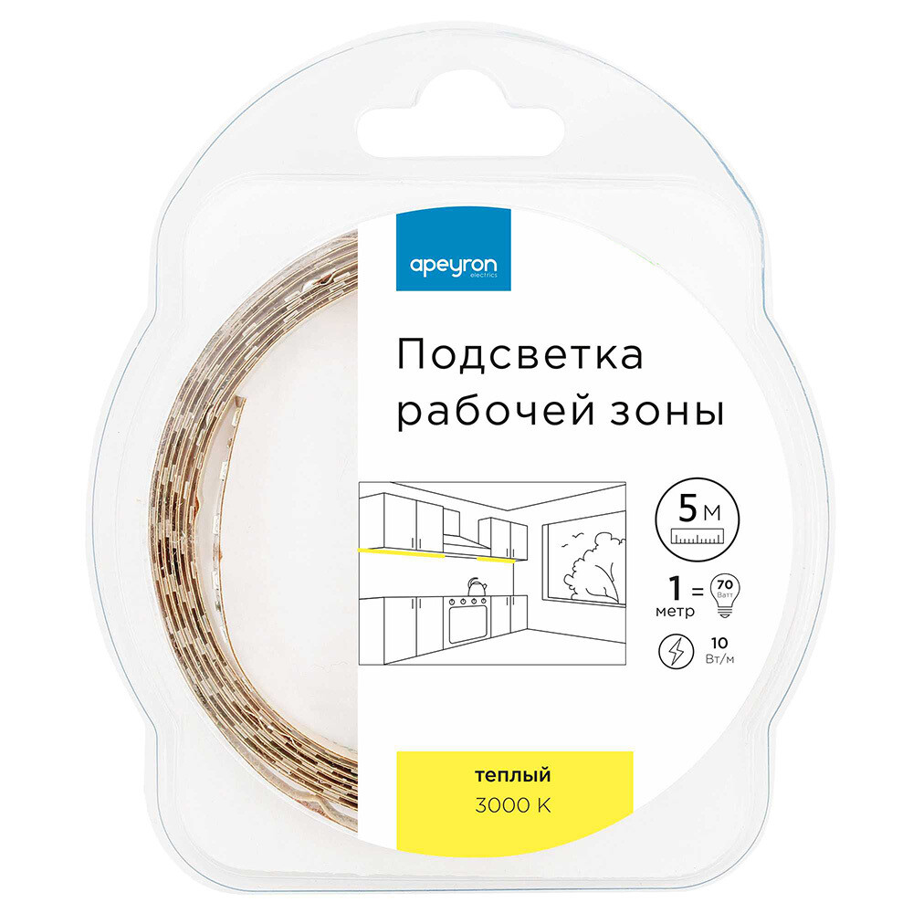 Изображение товара Светодиодная лента SMD 5050 3000K 12V 5 м теплый белый Apeyron