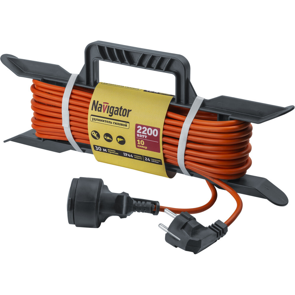 Изображение товара Удлинитель силовой Navigator 30 м с заземлением IP44 2,2 кВт, 1 розетка