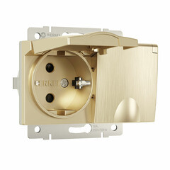 Розетка Werkel встраиваемая шампань рифленая со шторками с крышкой (a057287) - фото 1