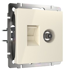 Розетка телевизионная/ компьютерная Werkel встраиваемая слоновая кость TV/ RJ45 (a056110) - фото 1