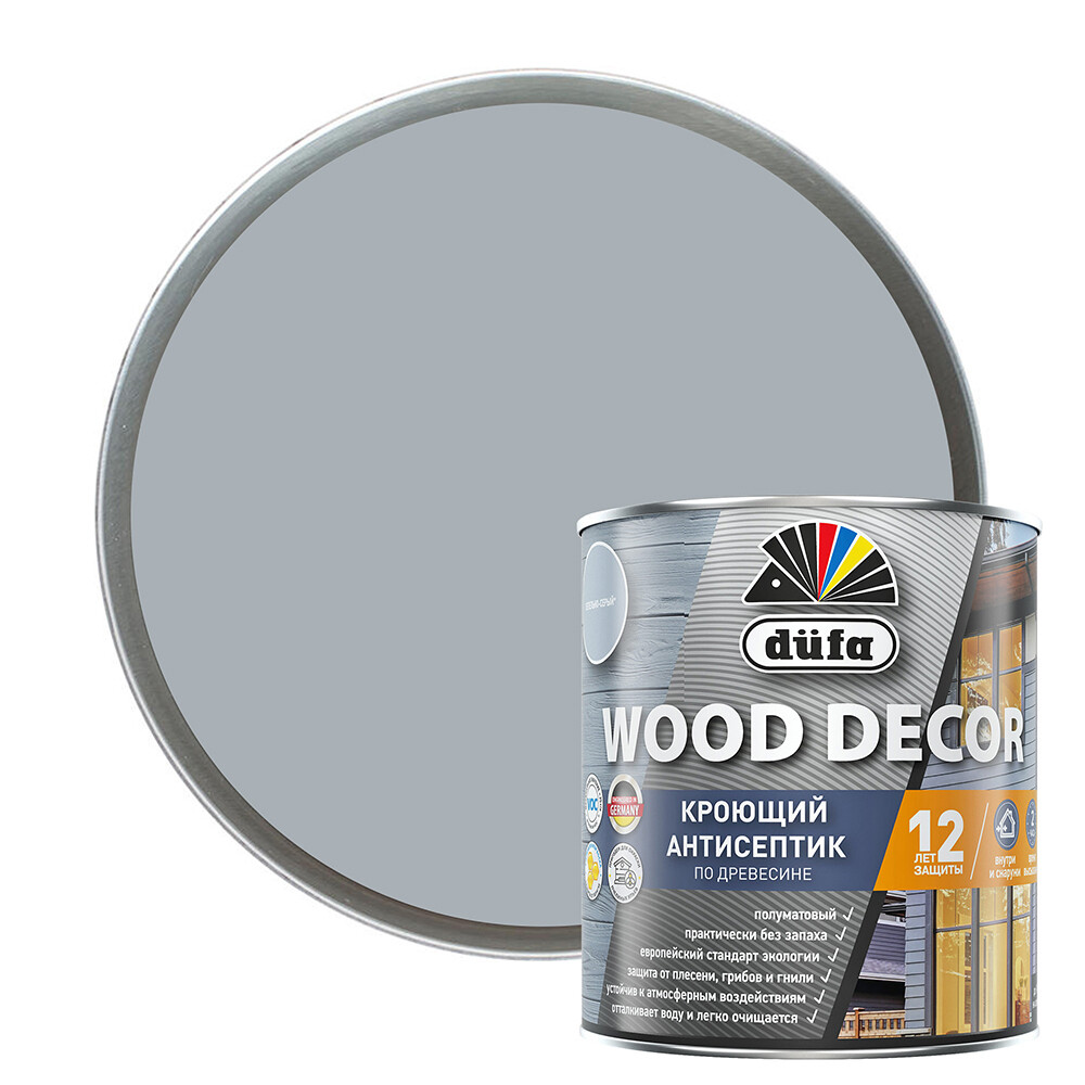 Изображение товара Антисептик Dufa Wood Decor кроющий декоративный для дерева пепельно-серый 0,9 л