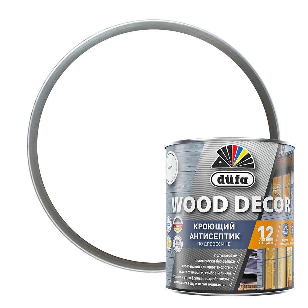 Изображение товара Антисептик Dufa Wood Decor кроющий декоративный для дерева белый 0,9 л