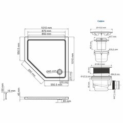 Поддон WasserKraft Isen акриловый 100х100х17,5 см трапеция белый средний (26T38) - фото 2