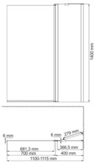 Шторка на ванну распашная 110х140х0,6 см профиль серебро WasserKraft Berkel 48P (48P02-110R Matt glass Fixed) - фото 4