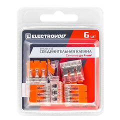 Клемма на 3 провода Electrovolt 221-413 0,2-4 кв.мм с рычажками без пасты (6 шт.) (ЦБ-00015530/604903) - фото 2