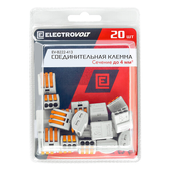 Клемма на 3 провода Electrovolt 222-413 0,08-(2,5)4 кв.мм с рычажками ...