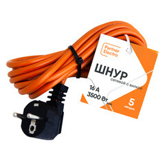 Шнур сетевой с вилкой 5,0 м ПВС-ВП 3х1,0 кв.мм 16 А Партнер-Электро оранжевый (ЦБ-00013574/4590) - фото 3